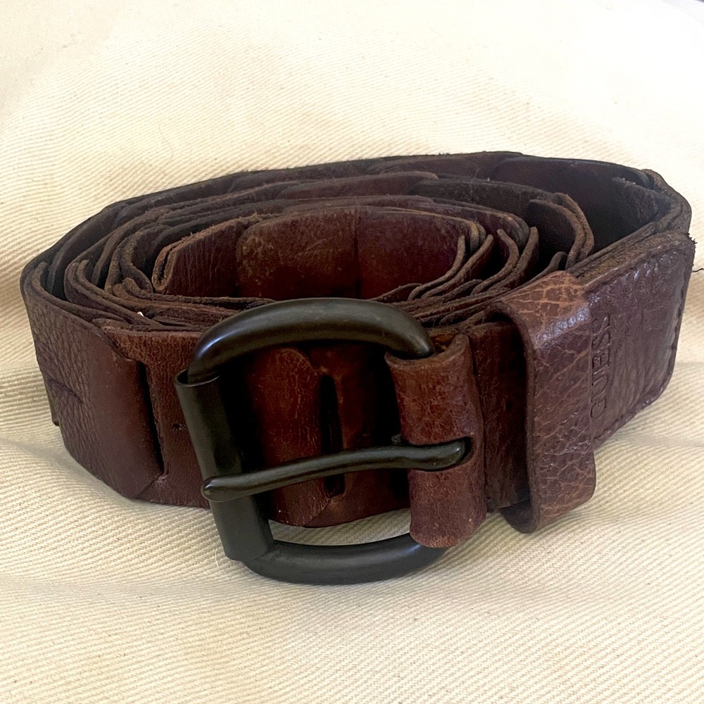 Guess Men’s Leather Link Belt Full Grain Leather Brown Size 34